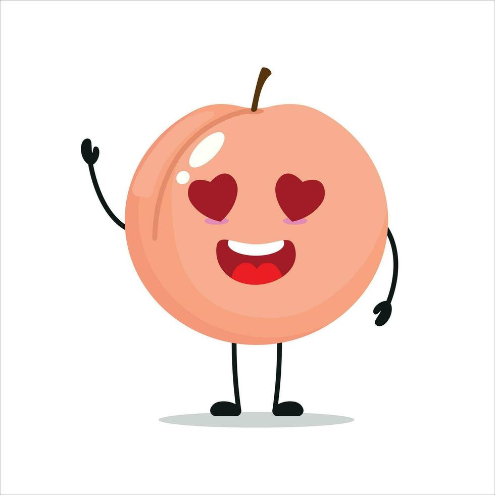 carino contento pesca carattere. divertente autunno nel amore pesca cartone animato emoticon nel piatto stile. frutta emoji vettore illustrazione