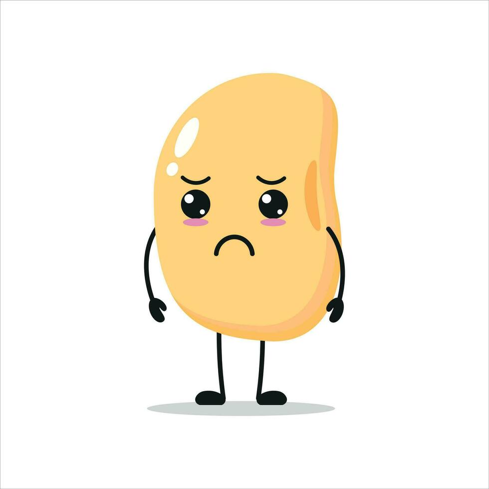 carino cupo soia carattere. divertente triste soia cartone animato emoticon nel piatto stile. verdura emoji vettore illustrazione