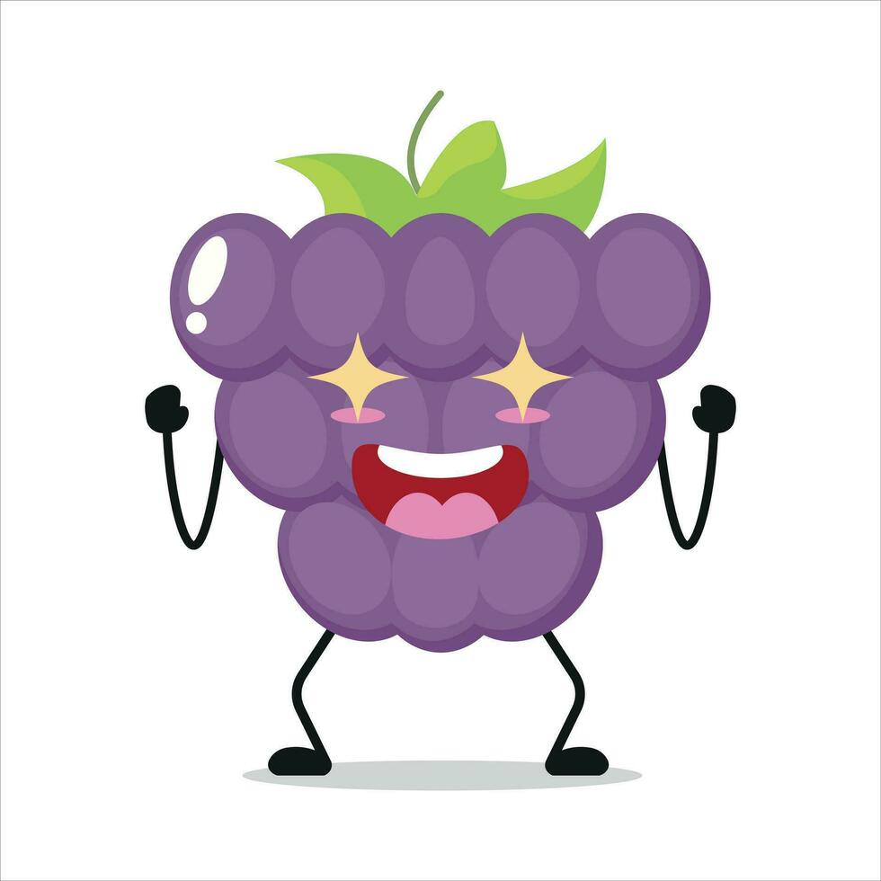 carino eccitato uva carattere. divertente elettrizzante uva cartone animato emoticon nel piatto stile. frutta emoji vettore illustrazione