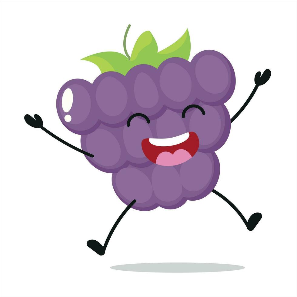 carino contento uva carattere. divertente saltare uva cartone animato emoticon nel piatto stile. frutta emoji vettore illustrazione