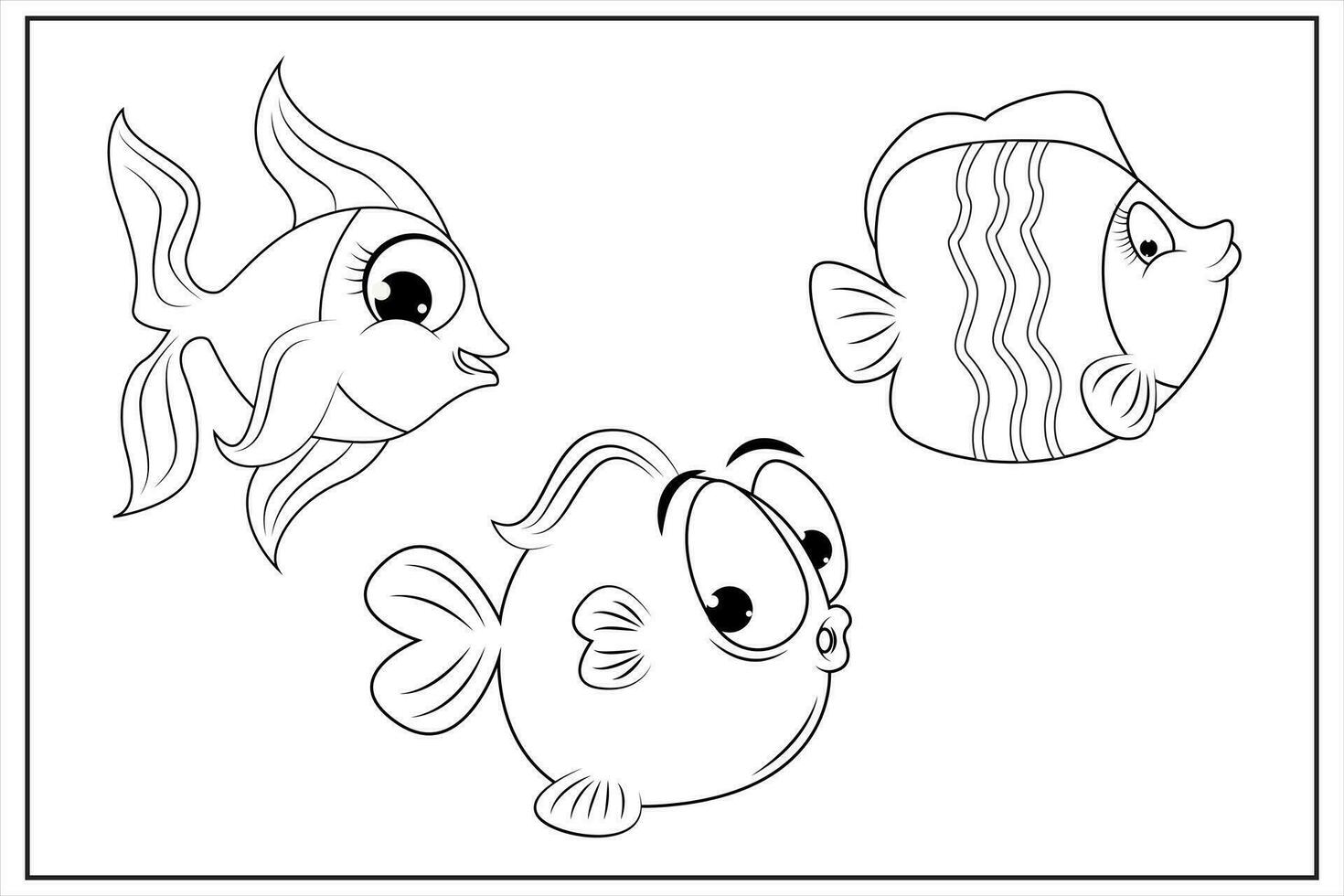 nero e bianca pagina per bambino colorazione libro. illustrazione di carino Pesci . stampabile per bambini. pesce colorazione pagine.foglio di lavoro per bambini e adulti. disegnato a mano vettore Immagine.