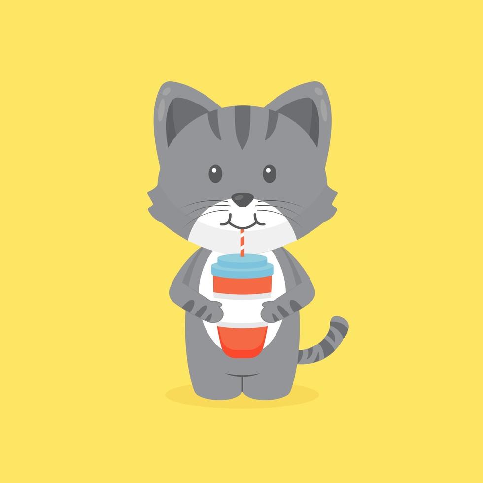 simpatico gatto beve caffè cartone animato vettore