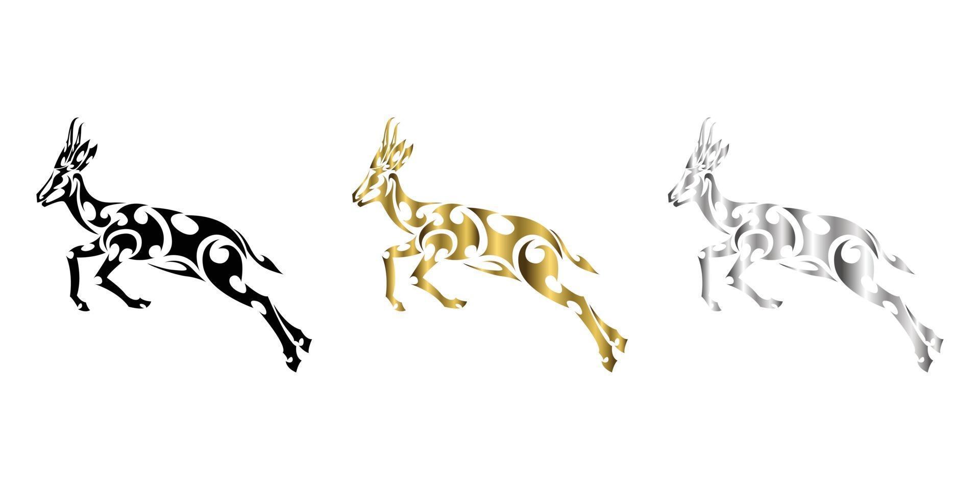tre colori nero oro argento linea arte vettore di springbok sta saltando adatto per l'uso come decorazione o logo