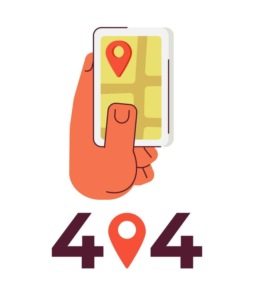 GPS navigatore su smartphone errore 404 veloce Messaggio. applicazione. vuoto stato ui design. pagina non trovato apparire cartone animato Immagine. vettore piatto illustrazione concetto su bianca sfondo