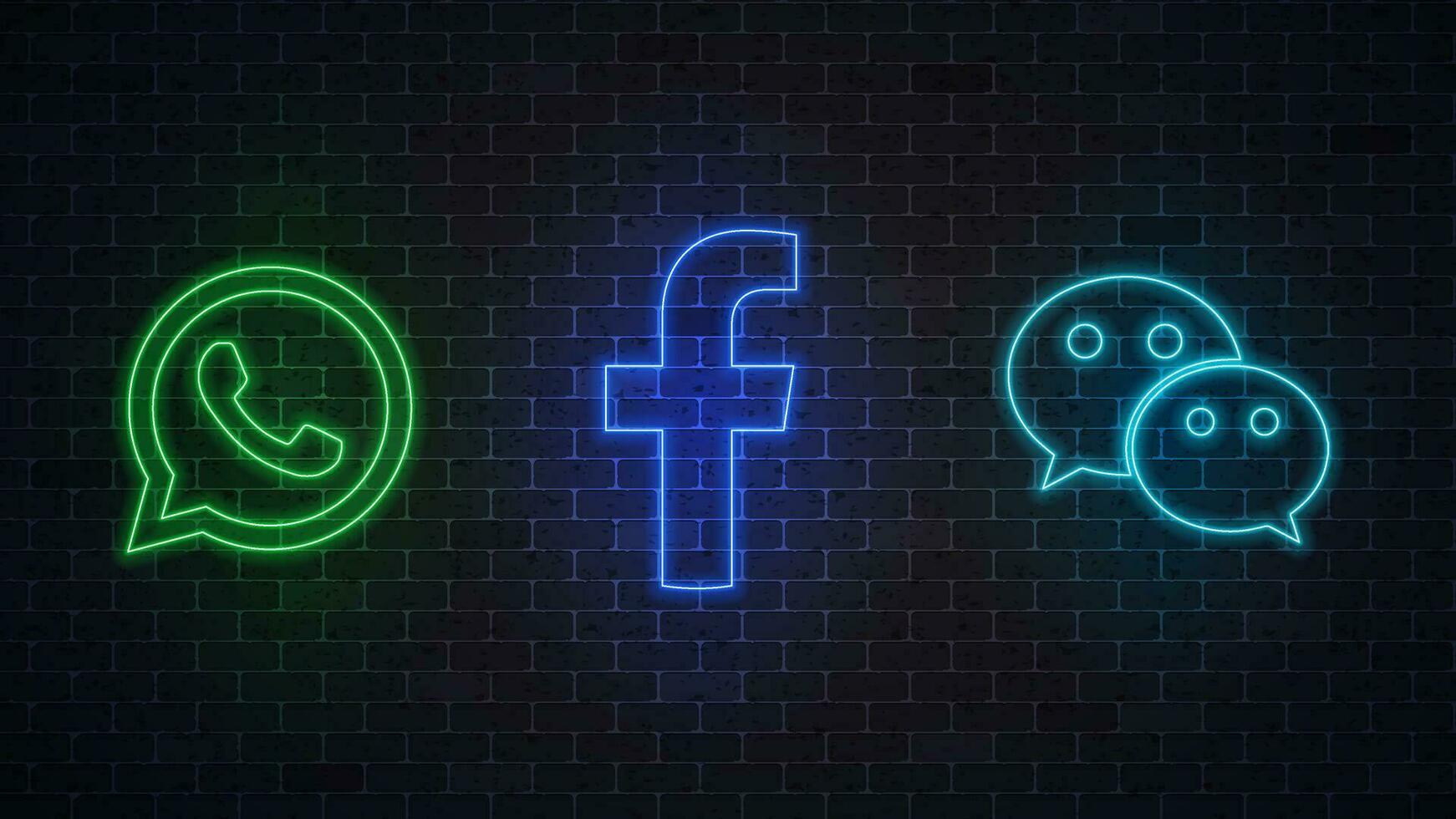 Facebook, WhatsApp raggiante neon cartello. vettore illustrazione