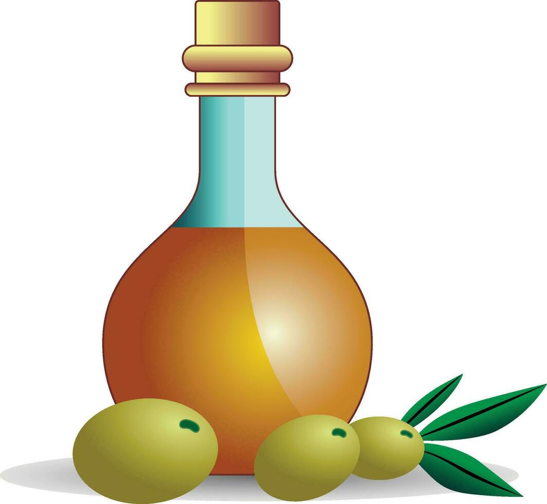 oliva olio bottiglia con olive e oliva le foglie in giro esso vettore illustrazione, oliva olio vaso azione vettore Immagine