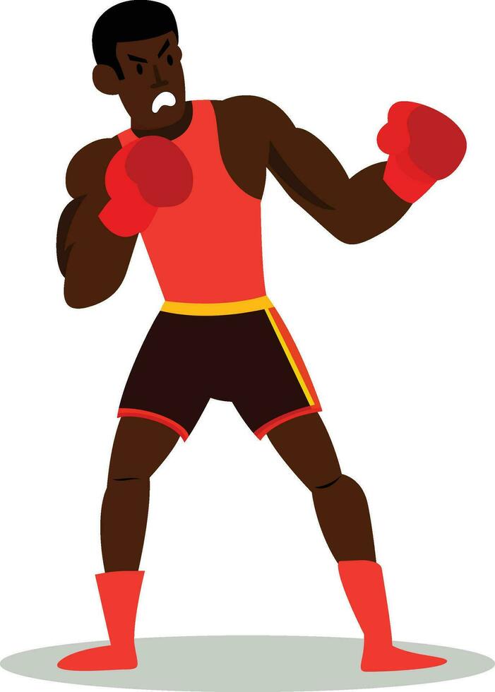 nero americano pugile piatto stile vettore illustrazione , africano americano uomo nel boxe suite azione vettore Immagine