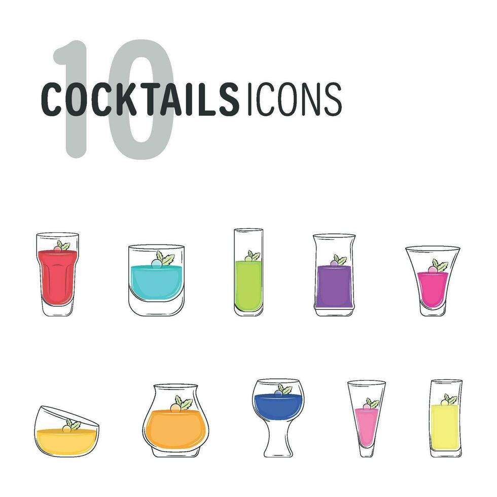 impostato di diverso colorato cocktail bicchieri vettore