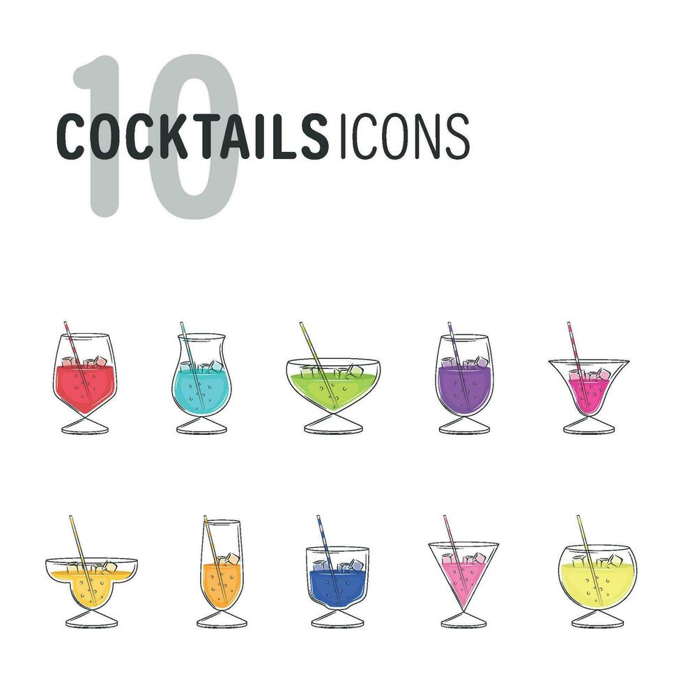 impostato di diverso colorato cocktail bicchieri vettore