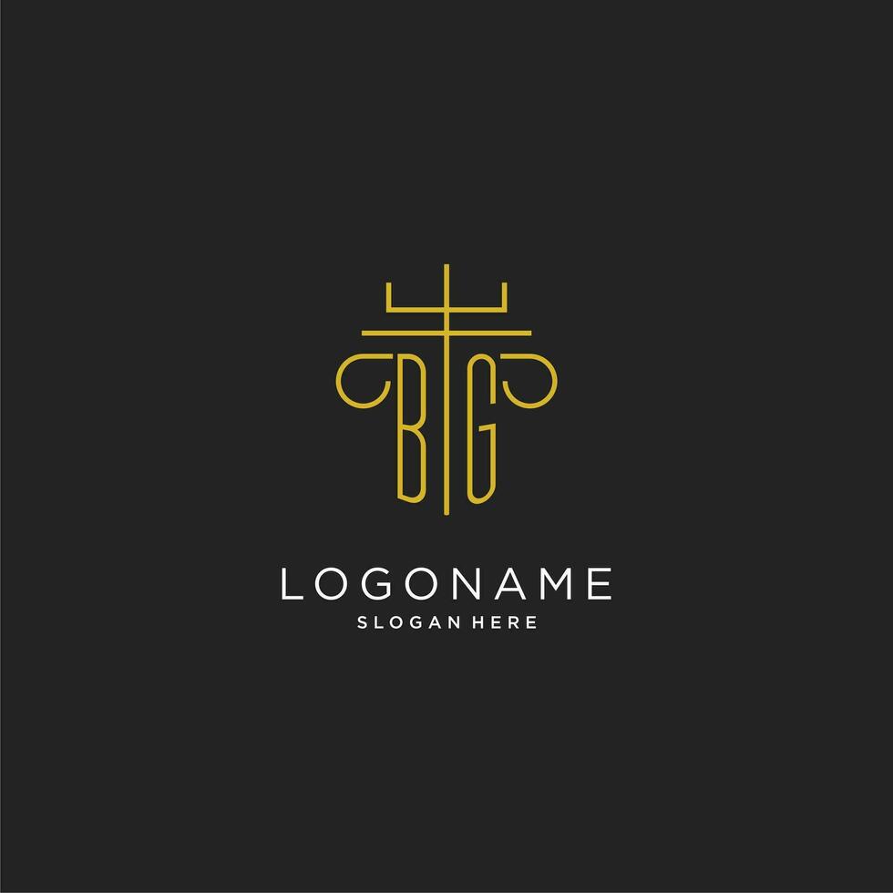 bg iniziale con monoline pilastro logo stile, lusso monogramma logo design per legale azienda vettore