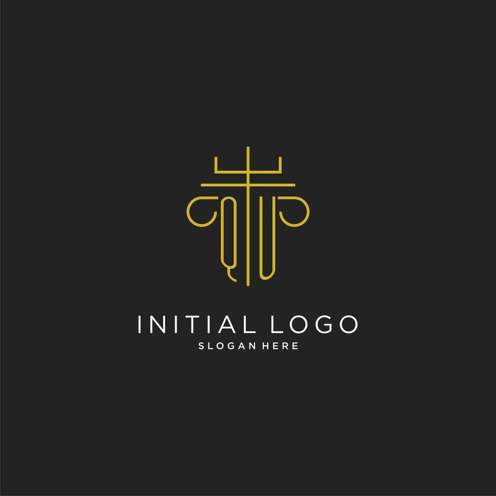 qui iniziale con monoline pilastro logo stile, lusso monogramma logo design per legale azienda vettore
