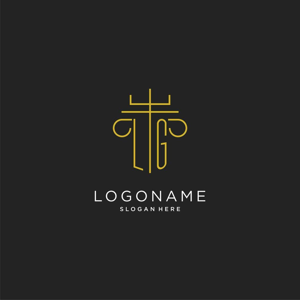 lg iniziale con monoline pilastro logo stile, lusso monogramma logo design per legale azienda vettore