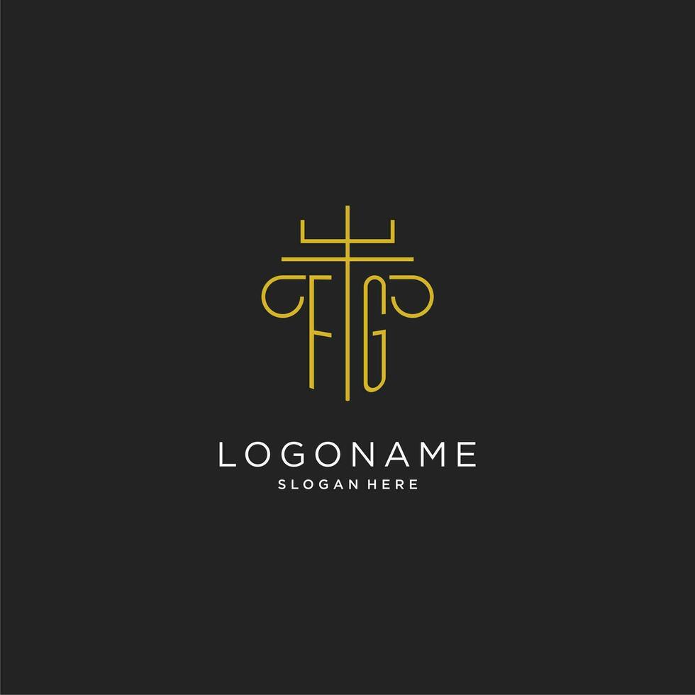 fg iniziale con monoline pilastro logo stile, lusso monogramma logo design per legale azienda vettore