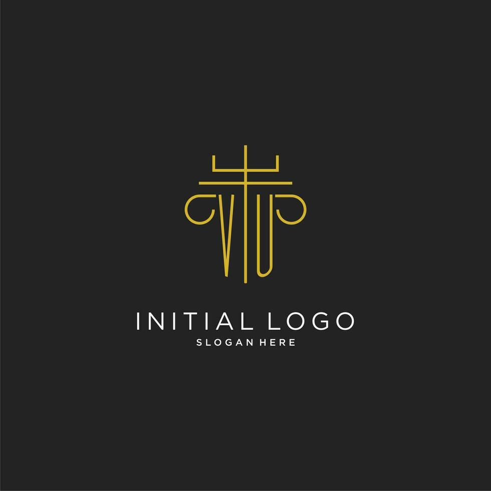 vu iniziale con monoline pilastro logo stile, lusso monogramma logo design per legale azienda vettore