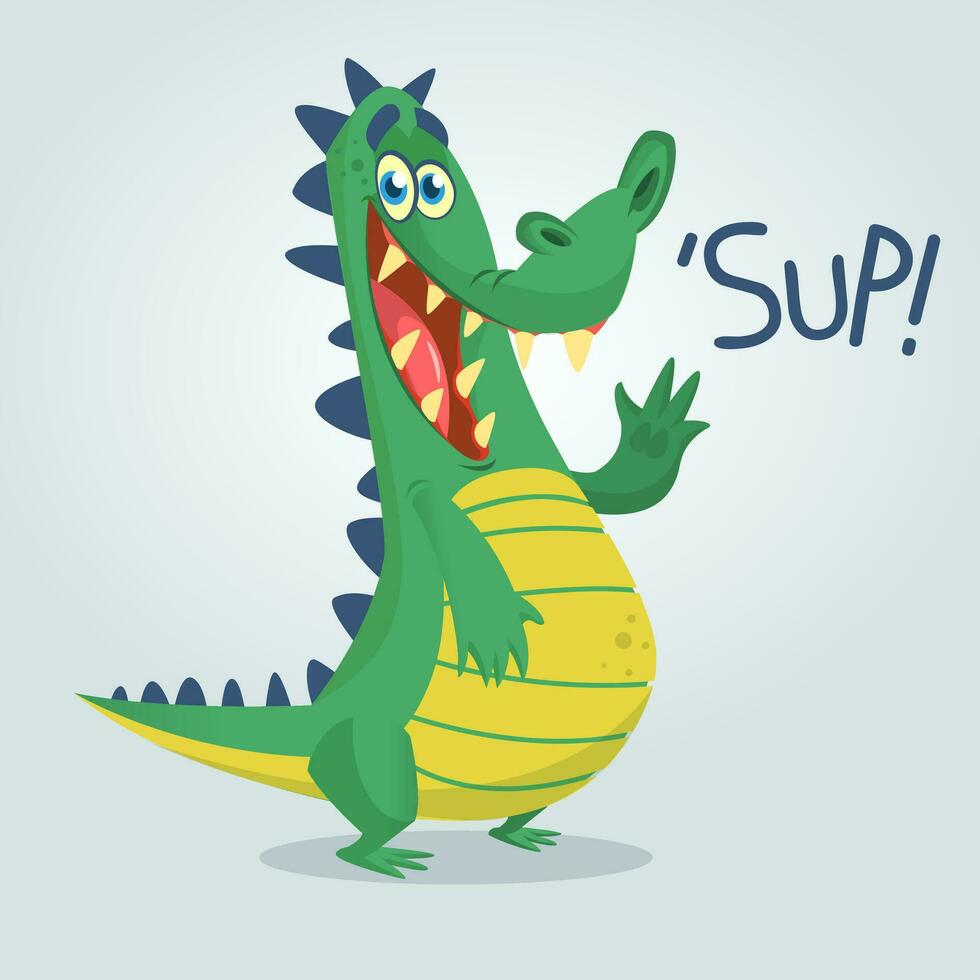 freddo cartone animato coccodrillo o dinosauro. vettore illustrazione
