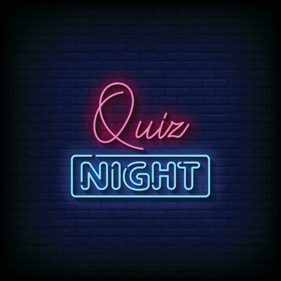 neon cartello quiz notte con mattone parete sfondo vettore