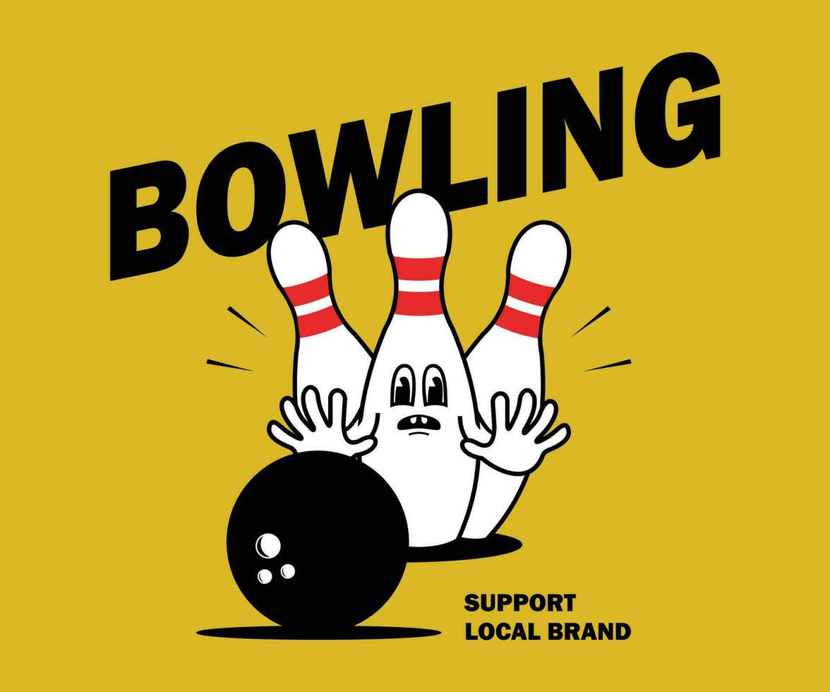 cartone animato illustrazione di bowling vettore t camicia disegno, vettore grafico, tipografico manifesto o magliette strada indossare e urbano stile