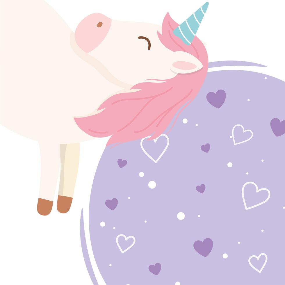 cuori di unicorno amore decorazione magica fantasia cartone animato carino animale vettore