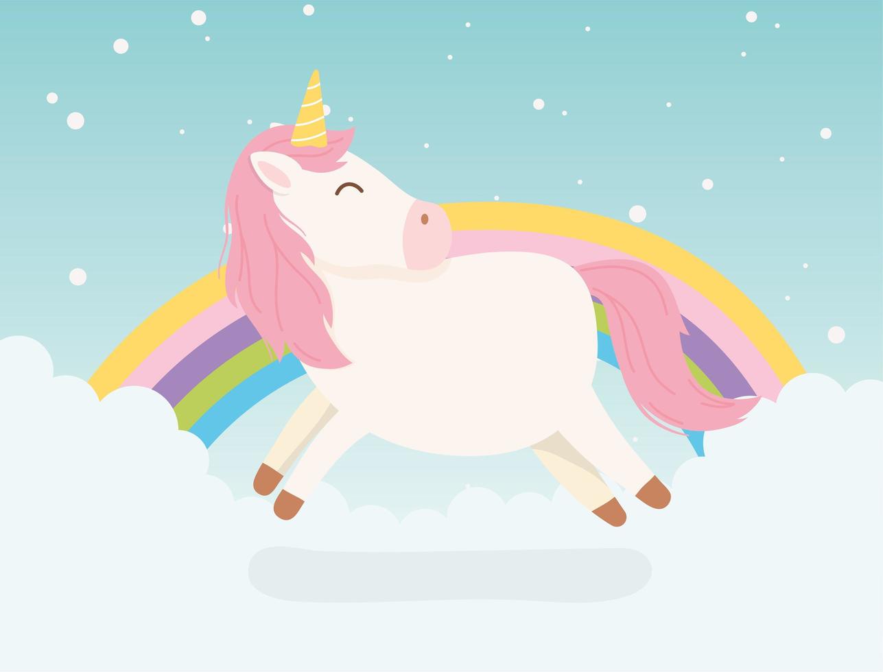 unicorno capelli rosa arcobaleno decorazione magica fantasia cartone animato carino animale vettore