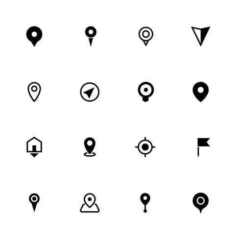 Mappare la raccolta di icone di posizione, simbolo per app, siti Web o stampa vettore