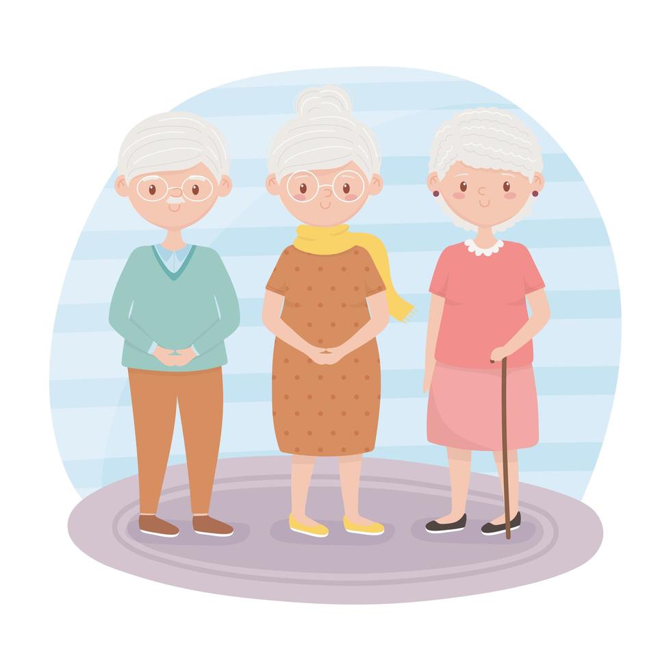 anziani, nonne e nonno insieme personaggi dei cartoni animati vettore