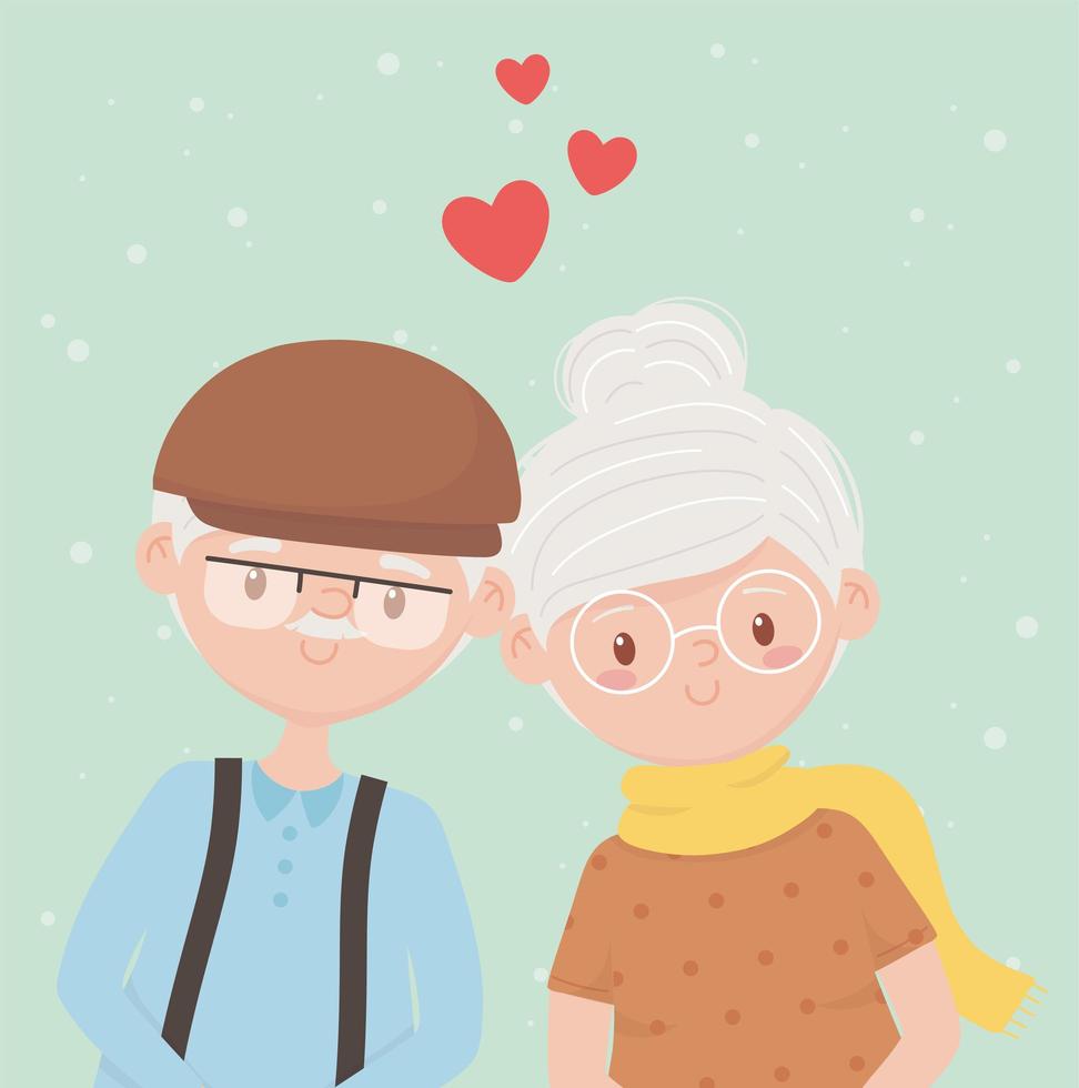 gli anziani, i nonni felici, le coppie mature amano i personaggi dei cartoni animati vettore