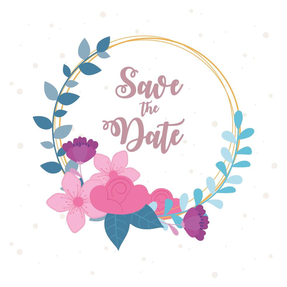 fiori matrimonio, save the date, decorazione del fogliame fiori banner rotondo vettore