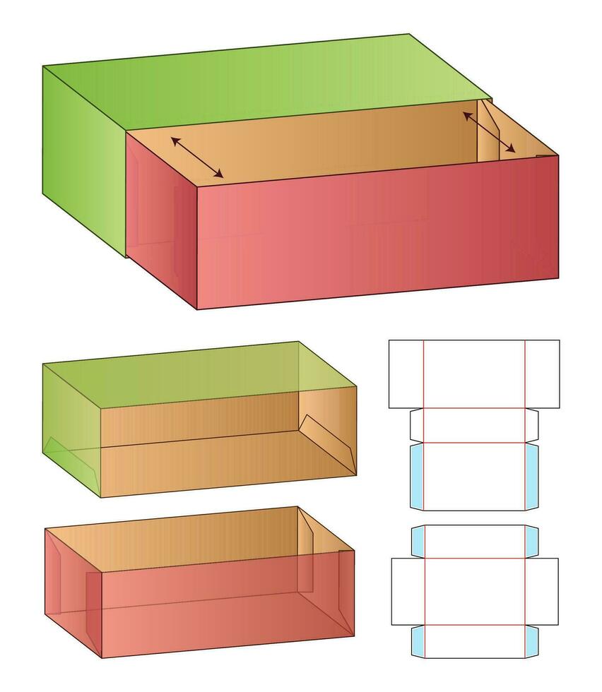 disegno del modello fustellato di imballaggio della scatola. Modello 3d vettore