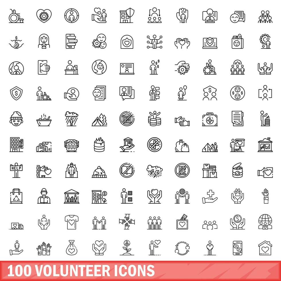 100 volontario icone impostare, schema stile vettore