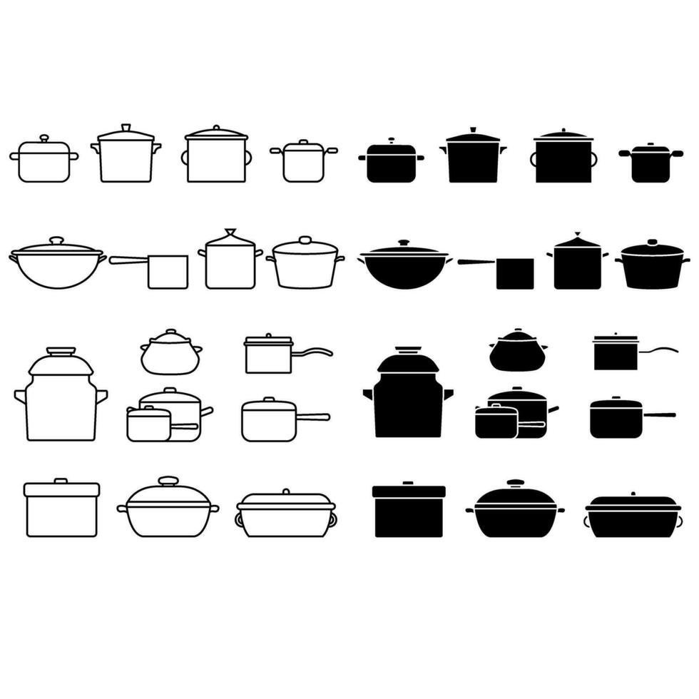 pentola icona vettore impostare. cucina illustrazione cartello collezione. utensili da cucina simbolo. cibo logo.