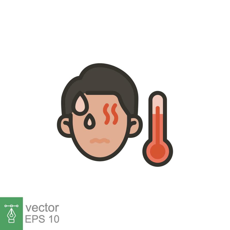 vaiolo delle scimmie virus sintomi icona. febbre, termometro. semplice pieno schema stile simbolo. piatto vettore illustrazione isolato su bianca sfondo. eps 10.