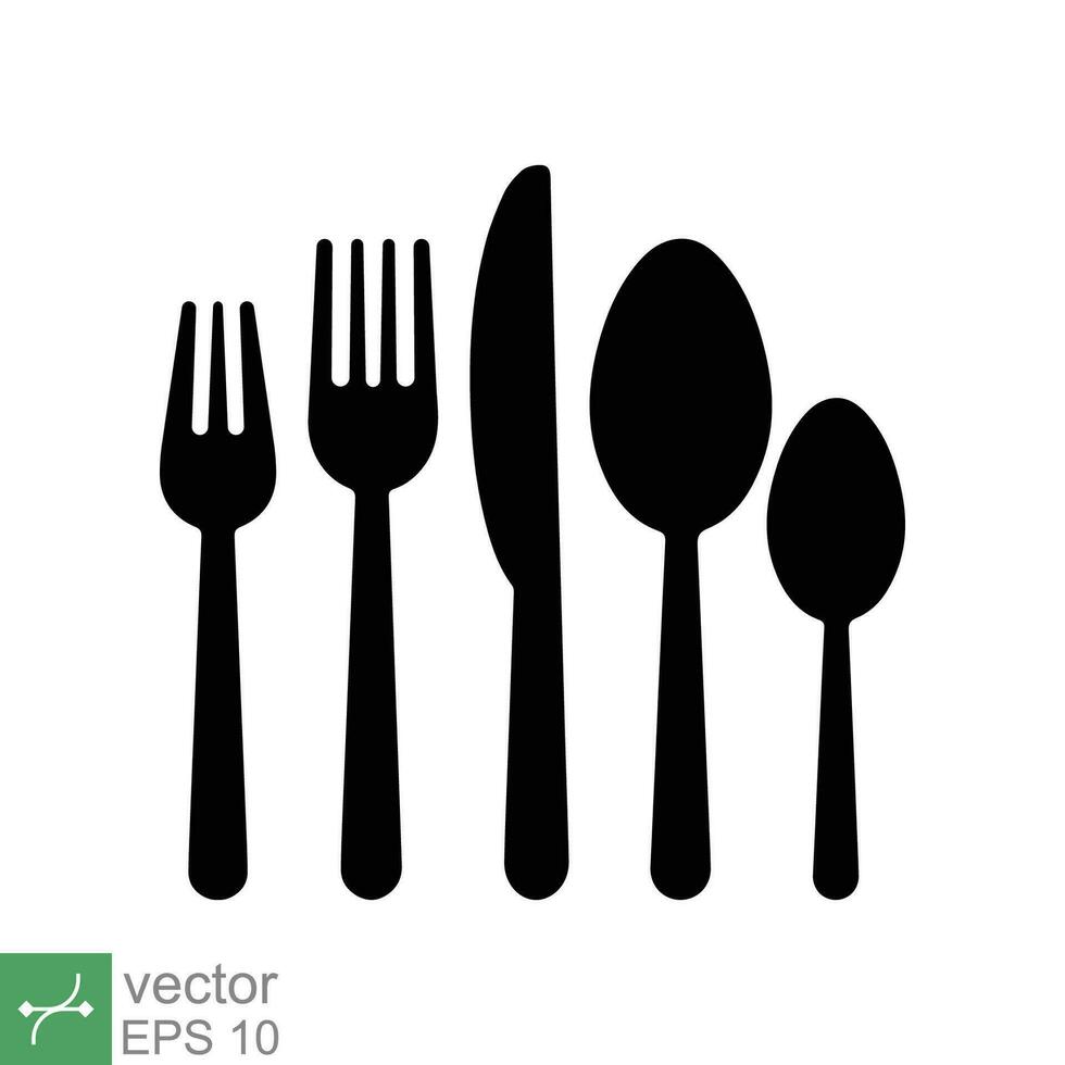 posate icona. semplice solido stile. cucchiaio, coltello, e forchetta silhouette. cucina, ristorante, cibo concetto design. glifo vettore illustrazione isolato su bianca sfondo. eps 10.