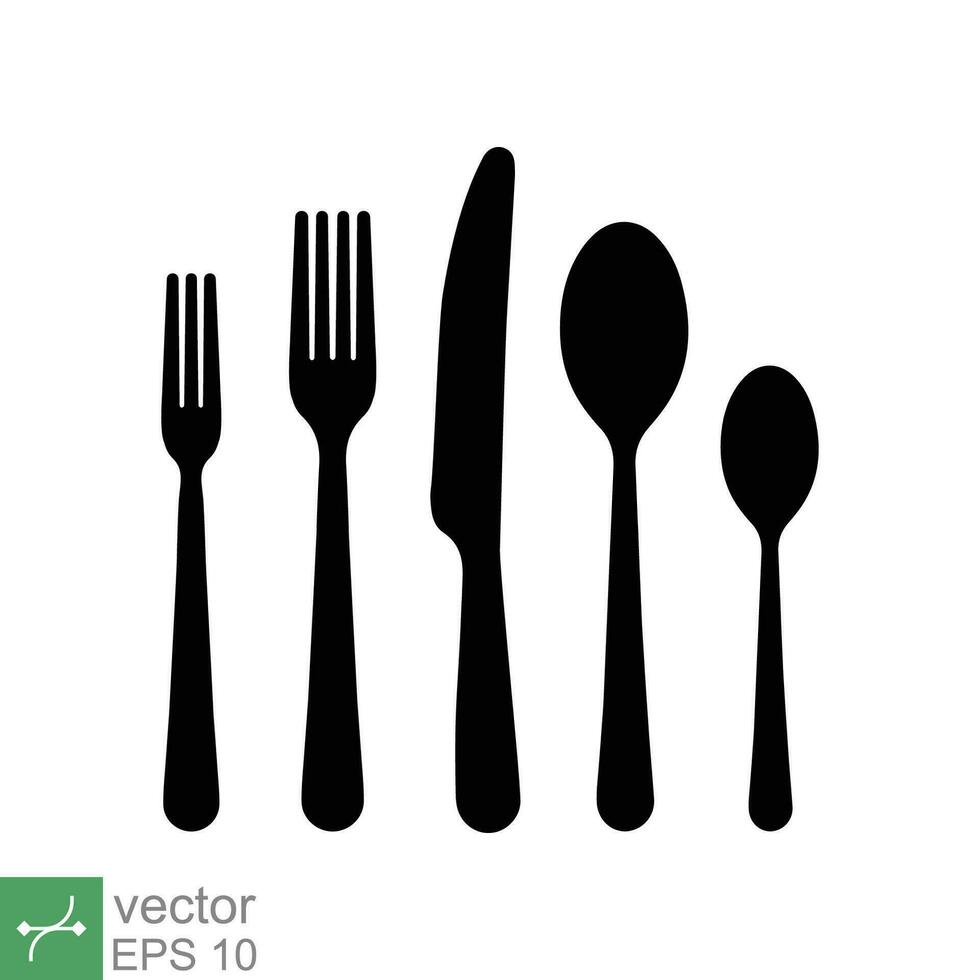 posate icona. semplice solido stile. cucchiaio, coltello, e forchetta silhouette. cucina, ristorante, cibo concetto design. glifo vettore illustrazione isolato su bianca sfondo. eps 10.