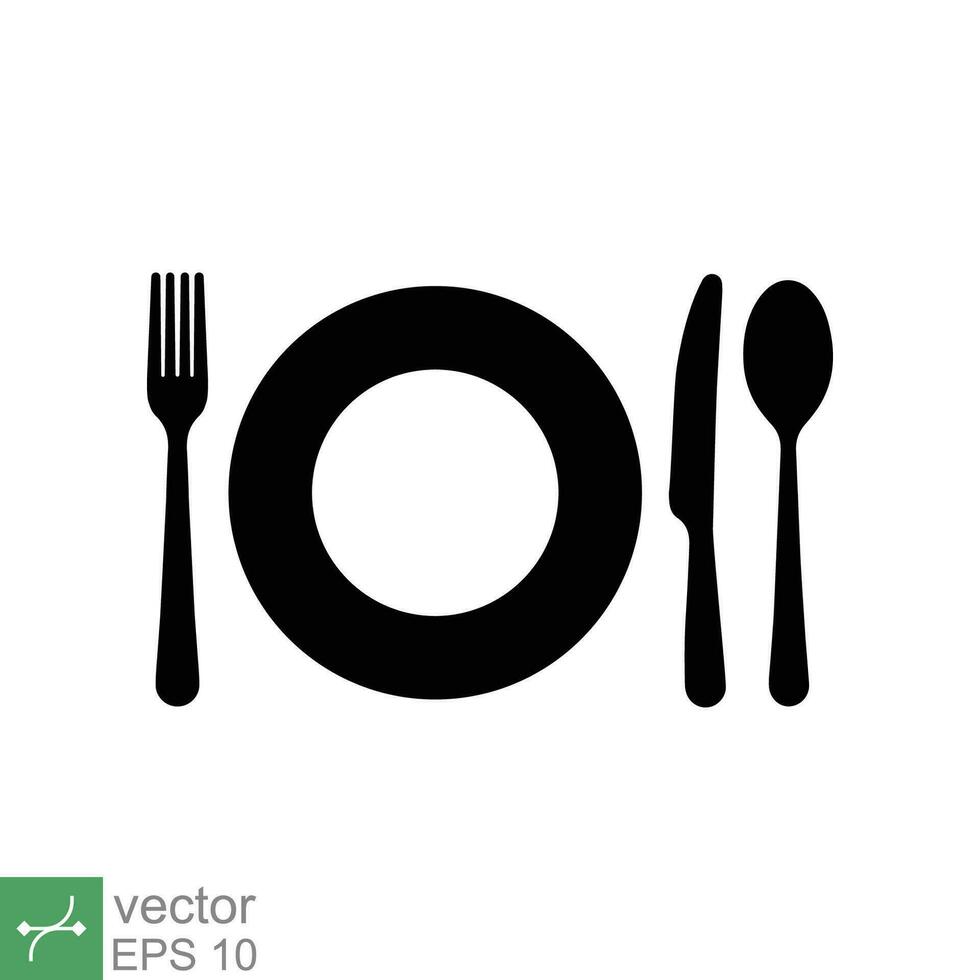 piatto, forchetta, coltello, e cucchiaio icona. semplice piatto stile. pasto, mangiare, il pranzo, cena, piatto, cibo, stoviglie, utensile concetto design. vettore illustrazione isolato su bianca sfondo. eps 10.