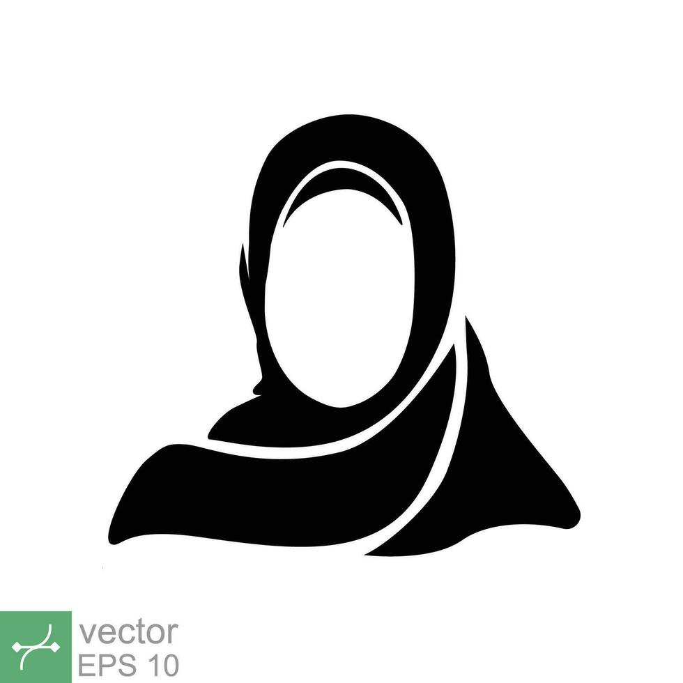 musulmano donna con hijab icona. semplice solido stile. giovane arabo Arabia ragazza, Islam, islamico moda concetto. glifo vettore illustrazione isolato su bianca sfondo. eps 10.