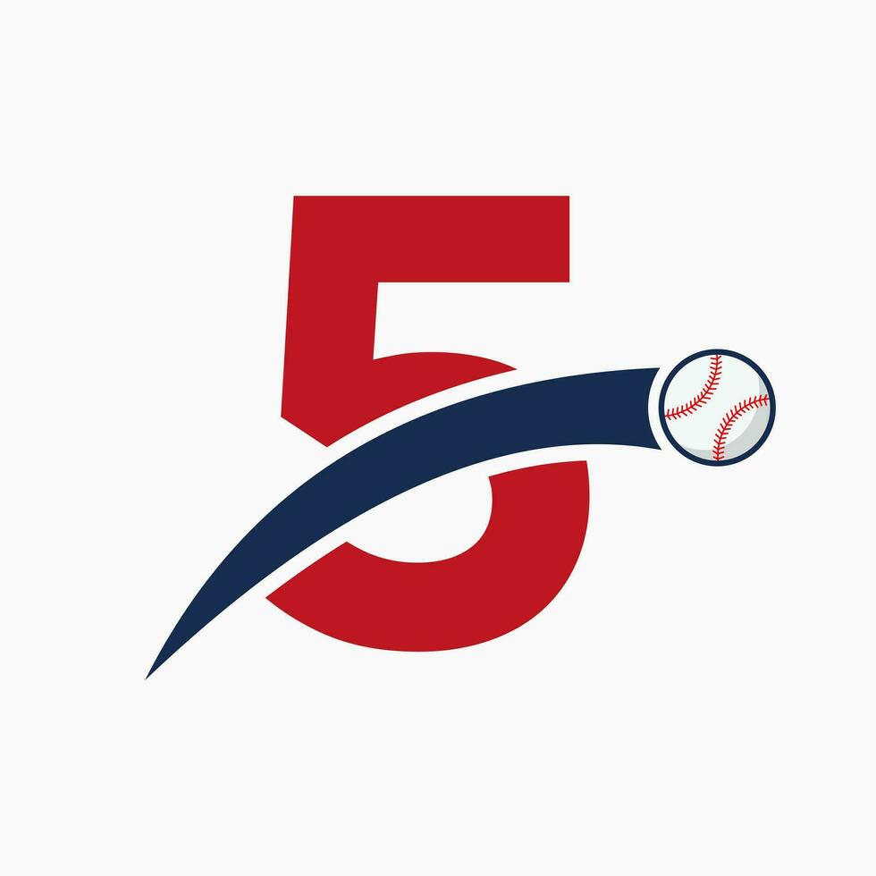 baseball logo su lettera 5 con in movimento baseball icona. baseball logotipo modello vettore