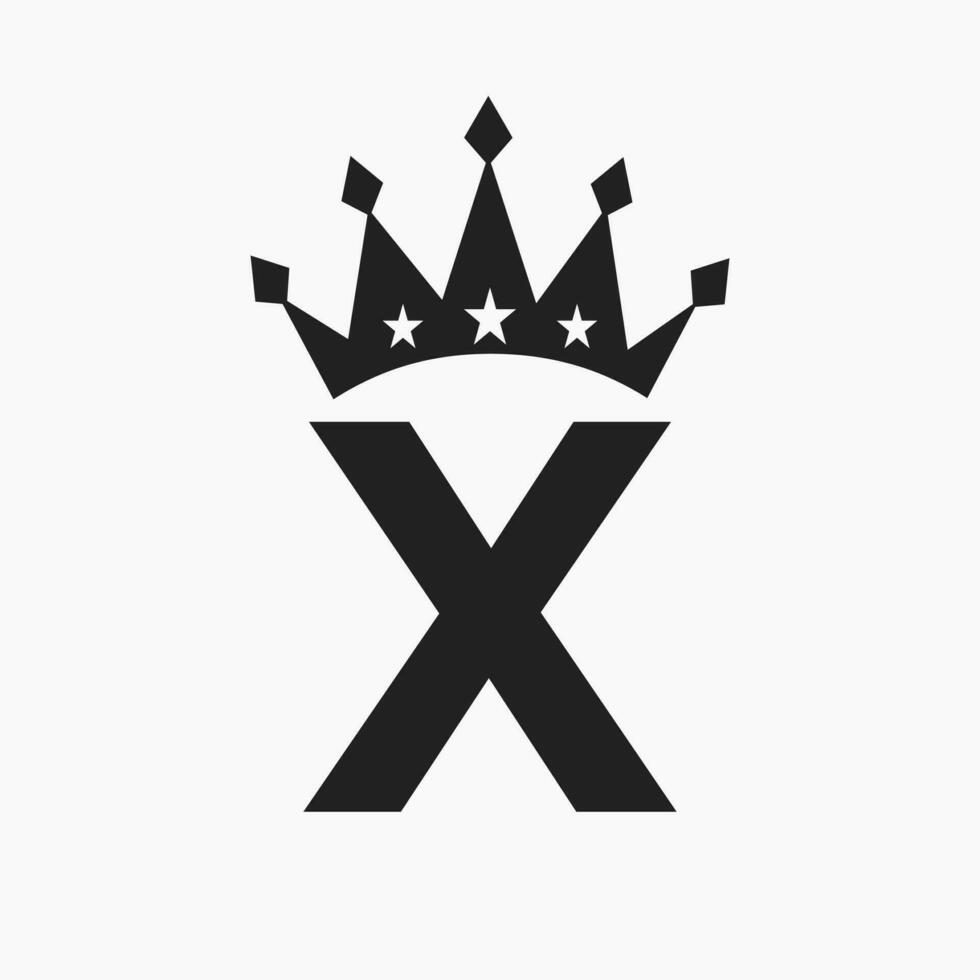 corona logo su lettera X lusso simbolo. corona logotipo modello vettore