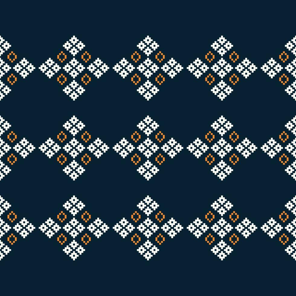 etnico geometrico tessuto modello attraversare punto.ikat ricamo etnico orientale pixel modello Marina Militare blu sfondo. astratto, vettore, illustrazione. trama, abbigliamento, cornice, decorazione, motivi, seta sfondo. vettore