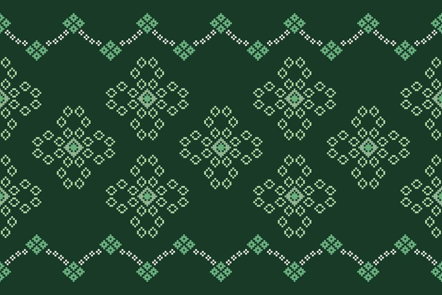 etnico geometrico tessuto modello attraversare punto.ikat ricamo etnico orientale pixel modello quattro foglia trifoglio verde sfondo. astratto, vettore, illustrazione. trama, abbigliamento, cornice, motivi, carta da parati. vettore