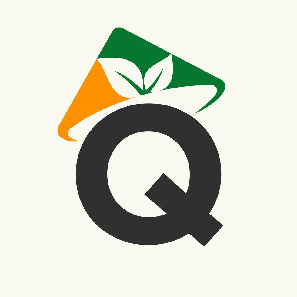 agricoltura logo su lettera q concetto con contadino cappello icona. agricoltura logotipo modello vettore