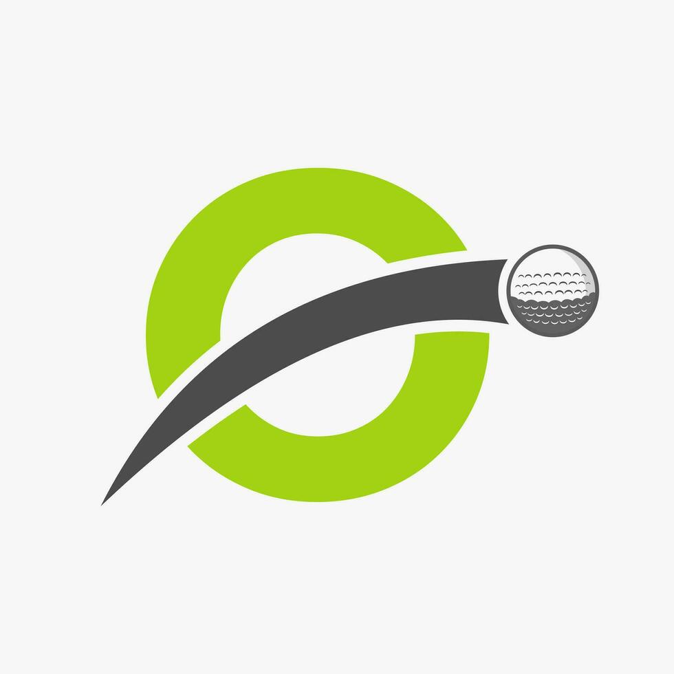 golf logo su lettera o concetto con in movimento golf palla icona. hockey sport logotipo simbolo vettore