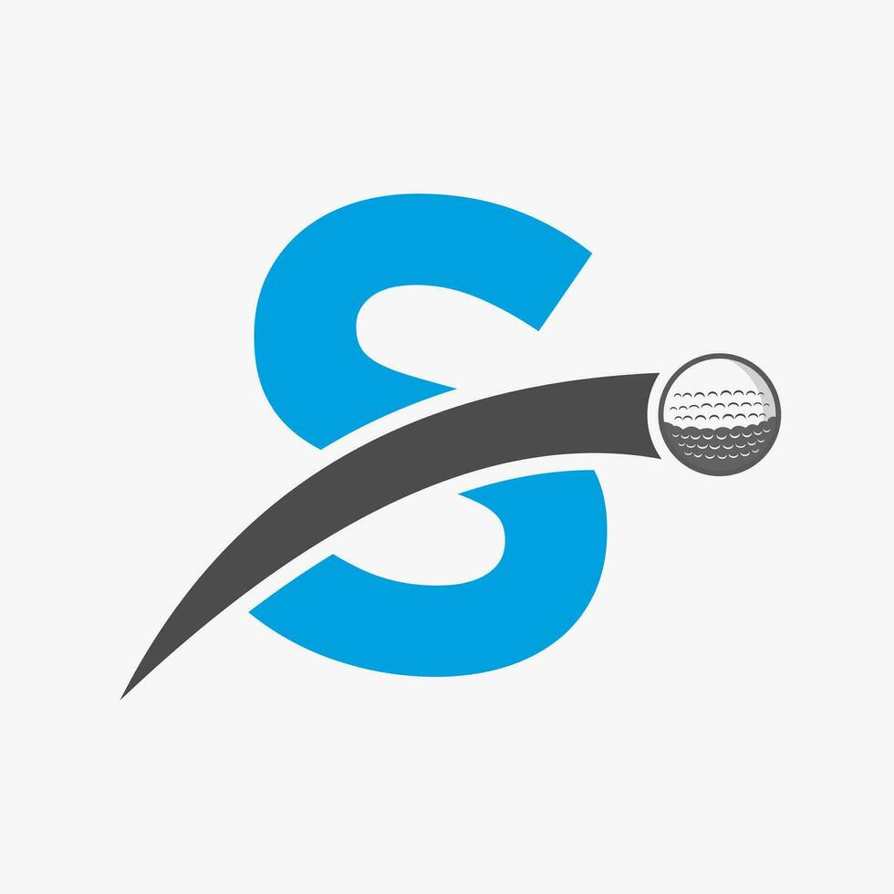 golf logo su lettera S concetto con in movimento golf palla icona. hockey sport logotipo simbolo vettore