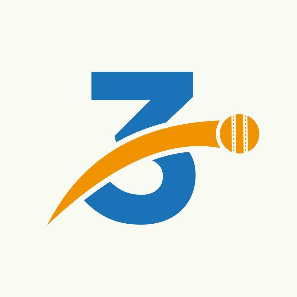 cricket logo su lettera 3 con in movimento cricket palla icona. cricket palla logo modello vettore