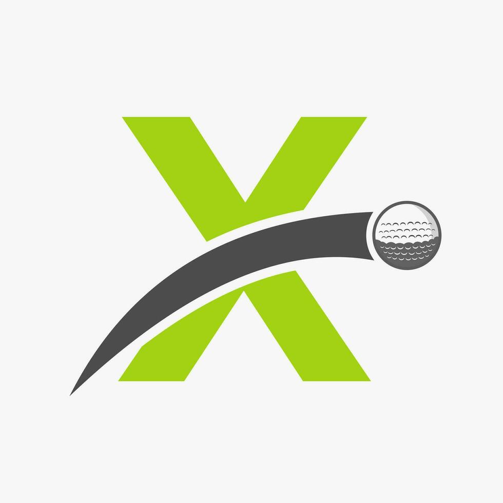 golf logo su lettera X concetto con in movimento golf palla icona. hockey sport logotipo simbolo vettore