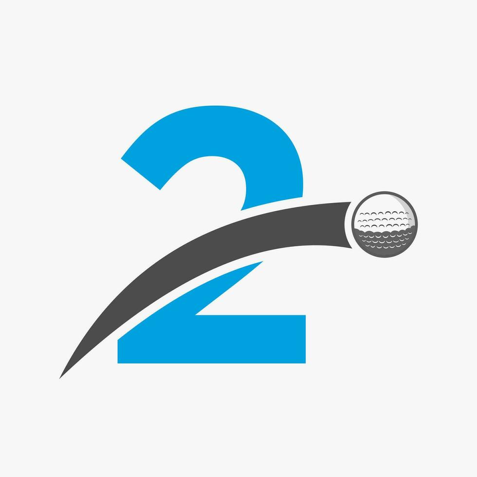 golf logo su lettera 2 concetto con in movimento golf palla icona. hockey sport logotipo simbolo vettore