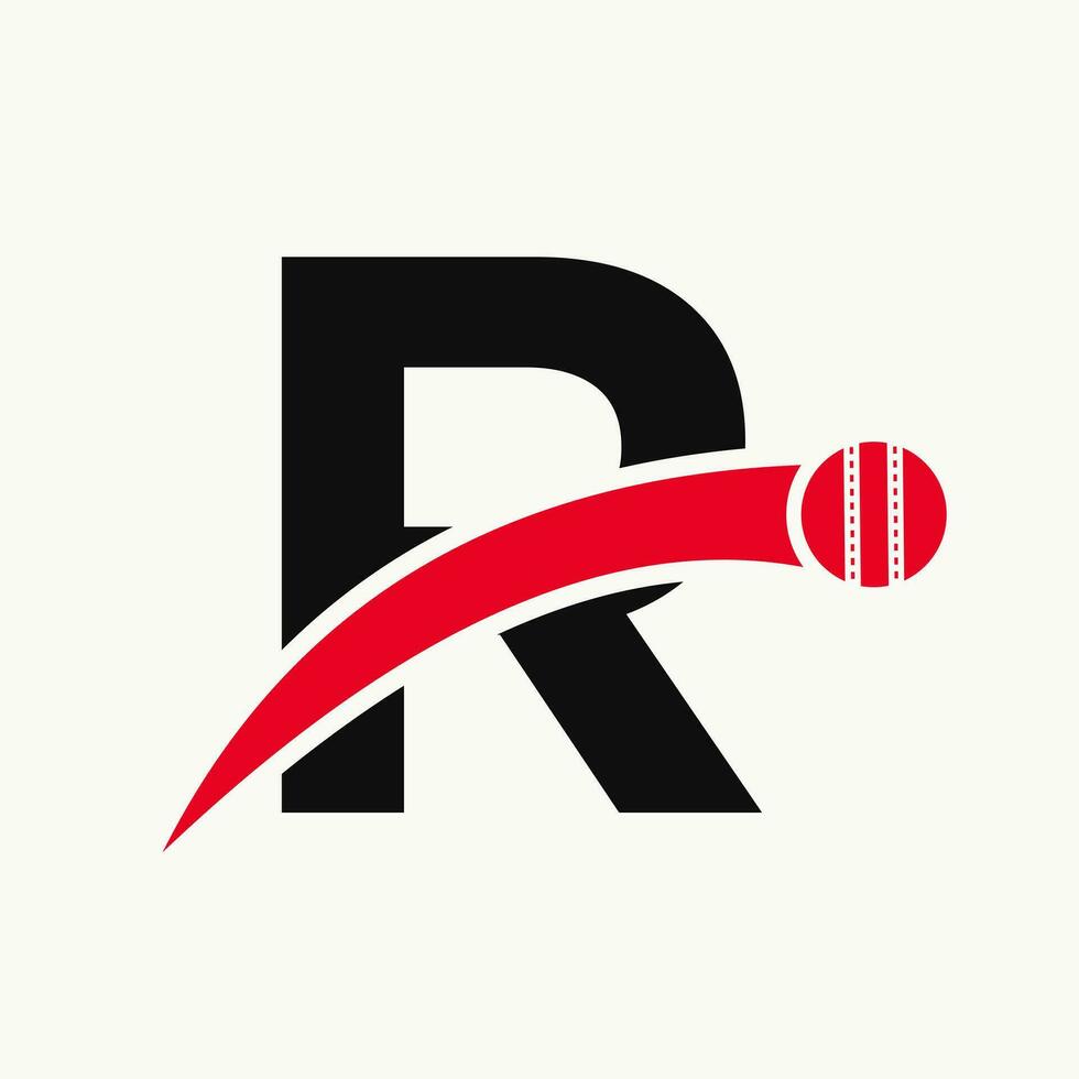 cricket logo su lettera r con in movimento cricket palla icona. cricket palla logo modello vettore