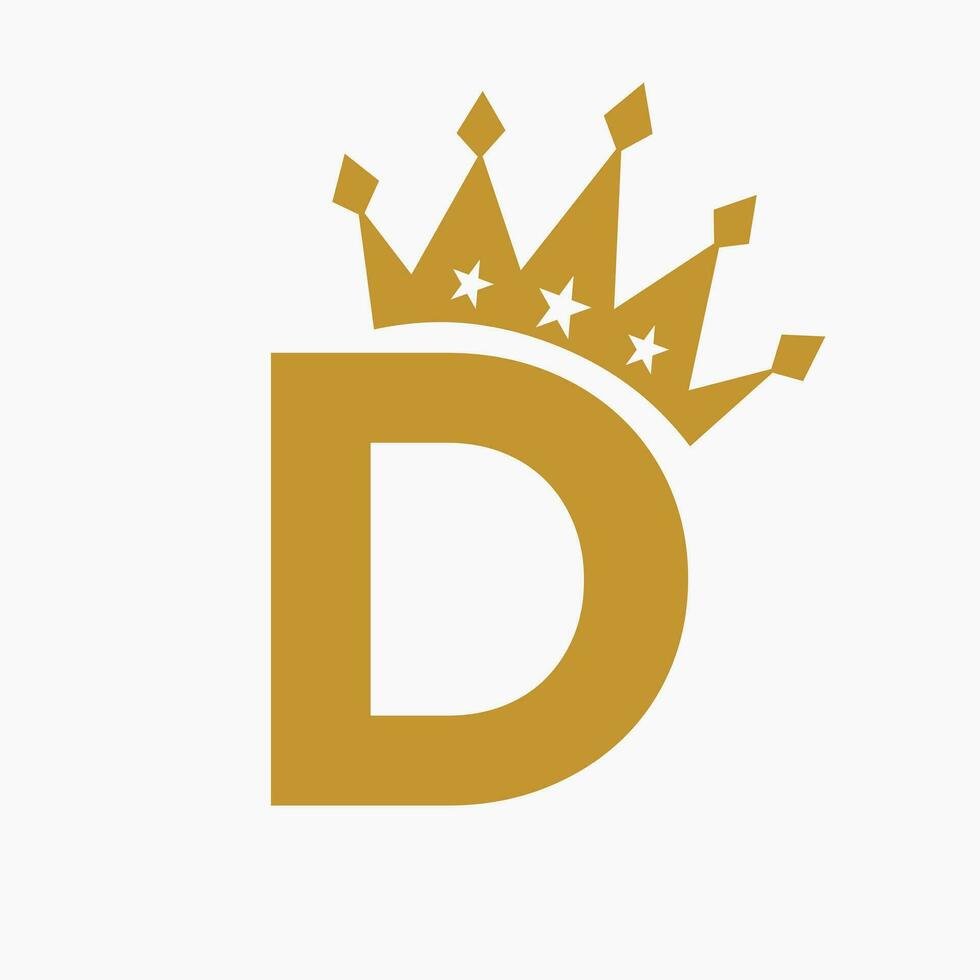 corona logo su lettera d lusso simbolo. corona logotipo modello vettore