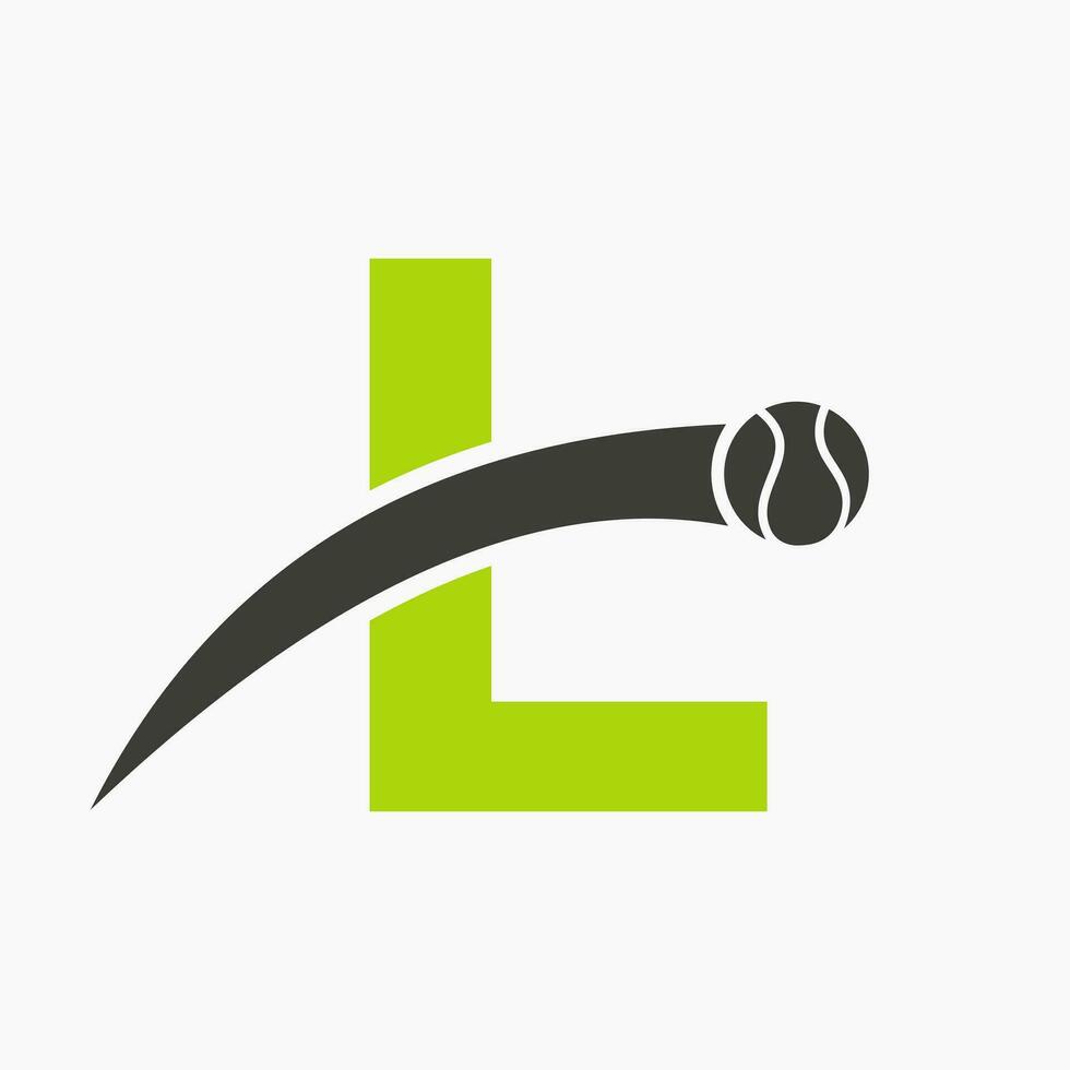 tennis logo su lettera l con in movimento tennis palla icona. tennis logo modello vettore