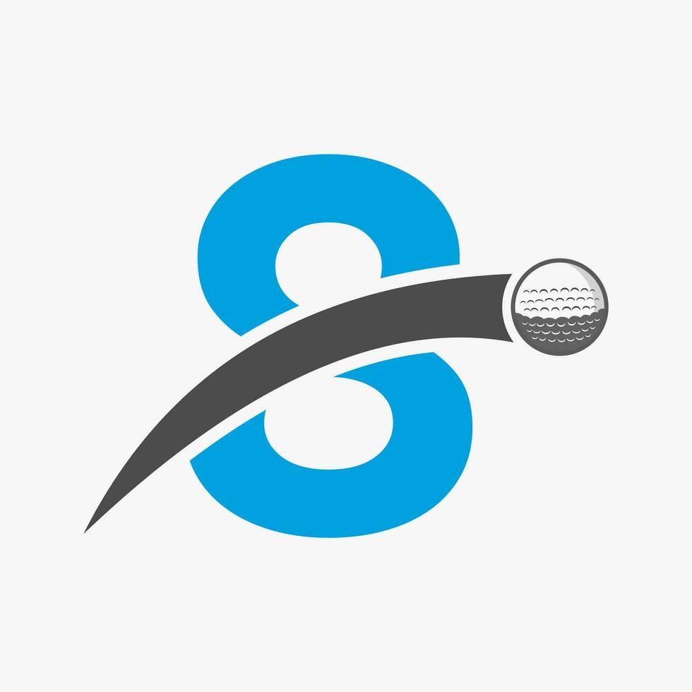 golf logo su lettera 8 concetto con in movimento golf palla icona. hockey sport logotipo simbolo vettore