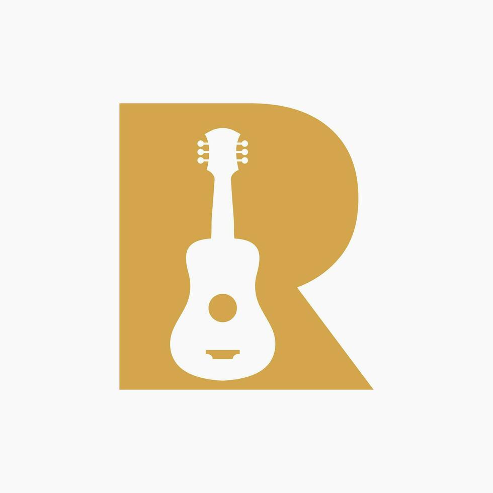 lettera r chitarra logo. chitarrista logo concetto con chitarra icona. Festival e musica simbolo vettore